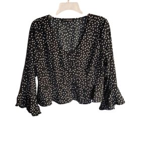 Derek Heart Black White Polka Dot Bell Sleeve Dress Blouse
